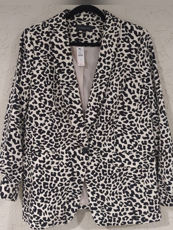 Talbots Jackets & Blazers - NWT Talbots Cream and White Leopard-Print Blazer Women's 12 Office Chic Animal